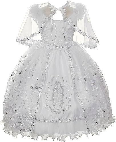 iGirlDress Little Girls White Organza Rhinestone Baptism Cape Dress #386 Size 4