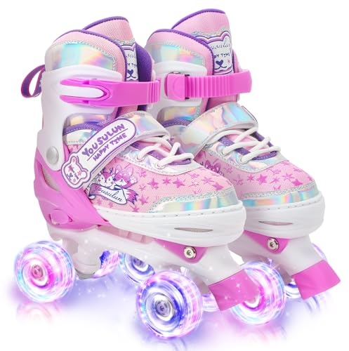 Verstellbare Rollschuhe für Kinder LED Rollerskates mit Leuchtenden Rädern Schuhe mit Rollen für Mädchen, Jungen und Anfänger