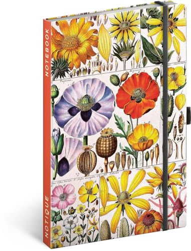 NOTIQUE Notizbuch Gepunktet mit Gummiband 13x21cm ca. A5, Designer Hardcover Notebook Dotted, Notizblock, Notizheft, Journal, Tagebuch für Erwachsene, Damen (Artisanale Herbarium)