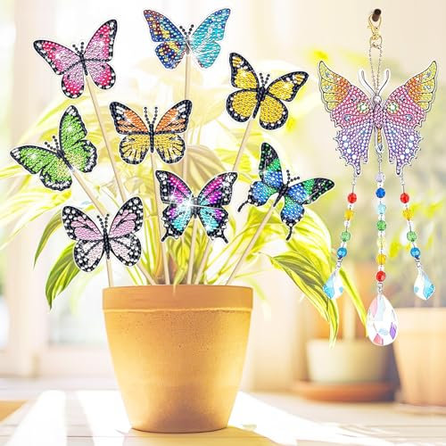 9 Stück Diamond Painting Schmetterling Sets, schmetterling deko, diamond painting erwachsene & kinder, gartendekoration für draußen und drinnen, geschenk für mama und kinder, diamond painting ostern