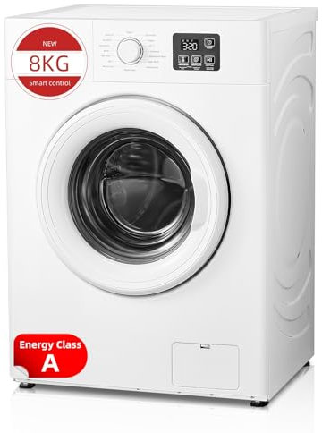 8KG Washing Machine, Smart Freestanding Washing Machine, with 16 Washing Cycles & 3 Extra Feature, Quiet Inverter Motor, 15min Quick Wash, for Apartment, Home, Dorm, White