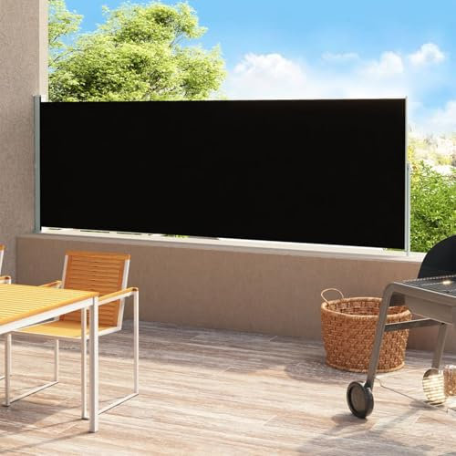 Tidyard Auvent latéral rétractable de Patio 200x500 cm Noir Protection de l'intimité et Vent, Paravent Store latéral, Abri Solaire Extensible Brise Vue pour Extérieur, Balcon, Terrasse