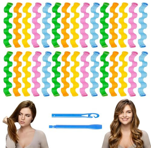 TayBong Bigodini Senza Calore 30 Pezzi per Creare Boccoli Naturali e Capelli Mossi con Ganci, Bigodini Morbidi per Uso Domestico e Fai-da-te