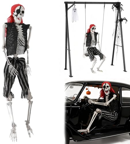 165cm Poseable Squelette pour Halloween Décoration, Squelette Taille Humaine pour Décoration Halloween Extérieur