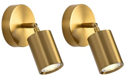 LIGINOK - Lote de 2 lámparas de pared interiores interiores de 5 W, 3000 K, foco de pared exterior, ajustable a 350 °, lámpara de lectura de metal dorado para dormitorio, noche, habitación, pasillo