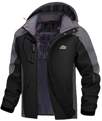 Generisch Chaqueta de invierno para hombre, chaqueta de escalada cálida para hombre, chaqueta de esquí a juego, resistente al viento, bolsillos, multifuncional, para parejas, Negro , L