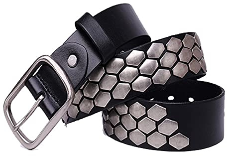 OBASDFD Cintura In Pelle Con Borchie Punk Rock A Nido D'ape Esagonale A 3 File - Unisex Alla Moda Ed Elegante For Jeans, Pantaloni E Abiti(Black,105cm/waist:34~36)