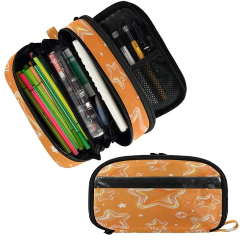 Loancwa Klar PVC orange drömmande stjärnkarta pennfodral, 100 % polyester, vattentät väska med dragkedja för skola kontor resor