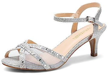 DREAM PAIRS Heels Sandals for Women Ankle Strap Low Kitten Wedding Shoe for Bride Party Dress,Size 6,Classic Silver,NINA-150