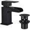 Funime Black Square Basin Taps with Pop up Waste Waterfall Semi-Open Bathroom Sink Taps Brass