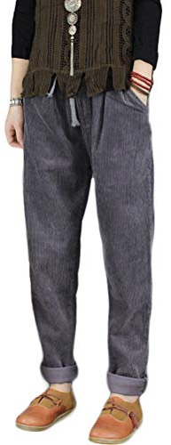 FTCayanz Femme Pantalon Coton Baggy Sarouel Carotte Taille Elastique Pants avec Cordon de Serrage Gris foncé M