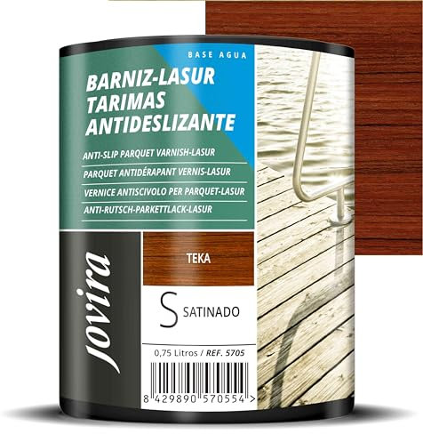JOVIRA PINTURAS BARNIZ-LASUR Protector Antideslizante Tarimas al Agua. Protege, decora y embellece tarimas de piscinas y jardines. (750 Mililitros, Teka) F-25