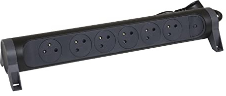 Legrand - Drehbare Steckdosenleiste mit 6 Steckdosen Surface und Schalter mit Kabel 3m - schwarz und dunkelgrau