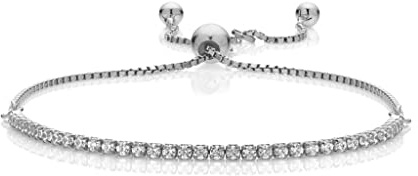 AKA Gioielli® – tennisarmband dam 925 silver rodiumpläterat med kubisk zirkonia i diamantslipning, justerbar längd, 14 centimeters, Sterlingsilver Platina Zirkonium