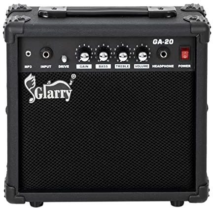 GLARRY Amplificador de guitarra eléctrica, amplificador de tubo de guitarra portátil con entrada MP3 para auriculares, 20 W, accesorios de altavoz con controles de graves, volumen, agudos y medios