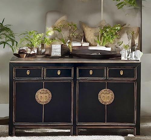 OPIUM OUTLET Cómoda china aparador armario aparador buffet armario de boda vintage estilo colonial shabby chic (negro)