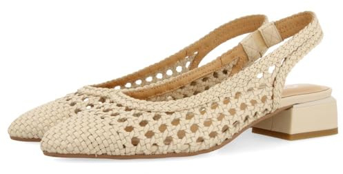 GIOSEPPO Black Leather Braided Ballerinas for Women PISKOVE, Ivory White, 4 UK