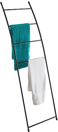 Porte-serviettes noir à poser - 150 x 44 cm - Échelle en métal autonome - Porte-serviettes de bain - Étagère de salle de bain - Porte-serviettes de douche - Échelle décorative