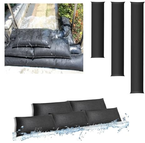 Estresen Paquete de 2 absorbentes de fugas de agua, barrera de agua para inundaciones, sacos de arena sin arena, barrera de inundación para puerta de garaje, patio, sótano, serpiente absorbente de