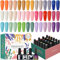 Phoenixy Gel Nägel Set, 24 Regenbogenfarben UV Nagellack mit Glänzender, Matter Unterschicht U V Nagellack Set für Frauen