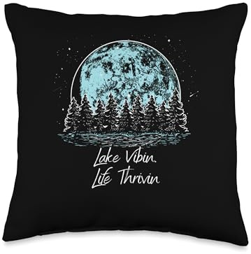 Lake Vibin Life Thrivin Summer Lakes Tropical Lagoon Camping Throw Pillow