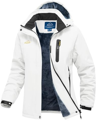 YSENTO Damen Winterjacke Wasserdicht Skijacke Softshelljacke Warm Gefüttert Winddicht Outdoor Snowboardjacke(Weiß,M)