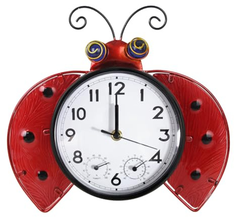 HOBYLUBY Orologio da parete per esterni, silenzioso, senza ticchettio, con termometro e umidità, al quarzo, decorazione per terrazza, giardino, soggiorno