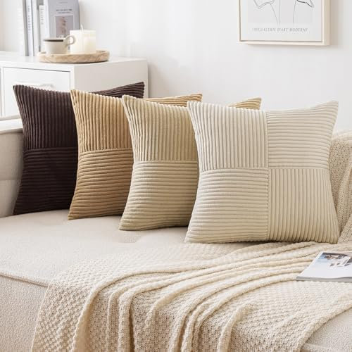 MIULEE 4er Set Kordsamt Kissenbezug Patchwork Kissenhülle Weich Dekokissen Modern Unsichtbarer Reißverschluss Sofakissen Zierkissen für Sofa Wohnzimmer Schlafzimmer Kaffee Serie 40x40 cm