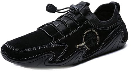 Scarpe Casual da Uomo Scamosciati per Guida in Pelle Comfort di Guida Mocassini Il Tempo Libero Cucitura a Mano Abiti Lavoro Vintage Ufficio（Nero,46 EU