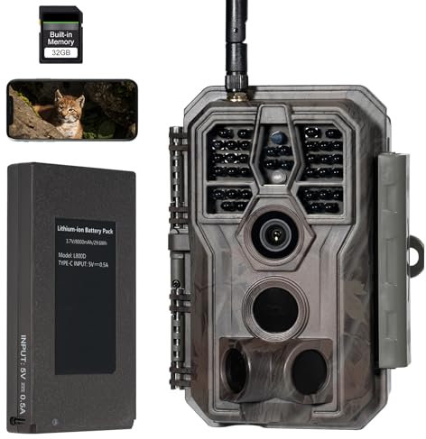 GardePro E8P Max Wildlife Camera, WiFi Bluetooth Trail Camera, Rechargeable 8000mAh Battery, Built-in 32GB SD Card, 64MP 1296p, Fast 0.1s Trigger Speed Motion Activated, No Glow Night Vision (E8PMB)