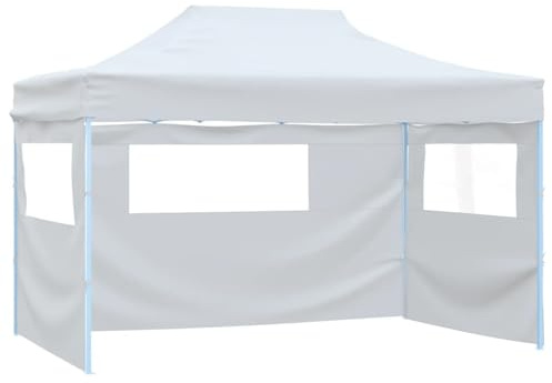 Homgoday Carpa Plegable Profesional con 3 Paredes Acero Blanco 3x4 m Pabellón de Jardín Cenador Plegable con Diseño Carpa para Camping y Playa