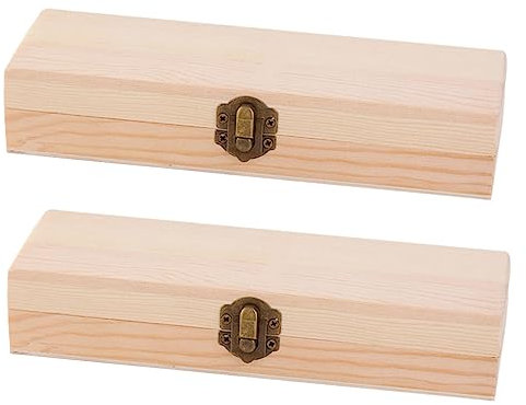 SHINEOFI Caja De Madera Para Papelería Grande 21x7x3,8 Cm, Estuche Multifuncional Para Bolígrafos, Superficie Pulida, Diseño Diy, Útil Para Estudiantes y Oficina, Pack De 2 Unidades