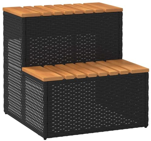 Gecheer Bordo per Vasca Idromassaggio Nero Polyrattan&Massello Acacia,Bordo,per Vasca,da Spa,Bordo per Vasca Idromassaggio da Giardino per Esterno,Bordo Spa,Bordo Piscina Mobili da Giardino,P4103940
