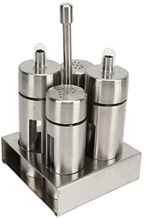 Oil Vinegar Salt Cruet Set Elegant Design Stainless Steel Dispenser Bottles with Stand for Kitchen Restaurant Proof Easy to Clean Large Capacity