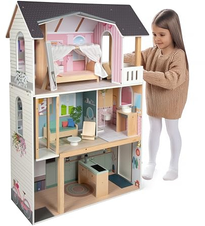 Small Foot Casa de muñecas Villa de Ensueño XL, 3 Pisos, muñecas de hasta 30 cm, Escala 1:6, Madera, 12730