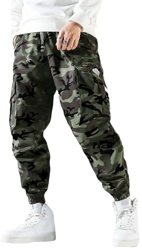 PADOLA Pantalones Cargo de Camuflaje para Hombre Pantalón Trabajo con Multibolsillos y Cintura Elástica Jogging Pants