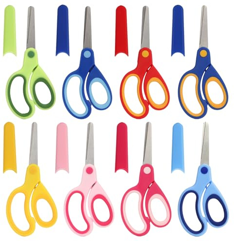 Left-Handed Kids Scissors, 8-Pack Safety Scissors with Stainless Steel Blades & Soft Grip – 5.7 Blunt Tip for Toddlers, Preschool, Home & School (Assorted Colors)