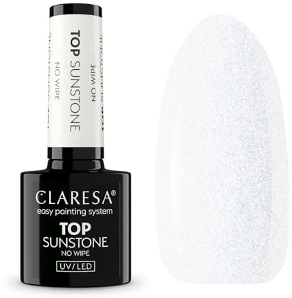 Claresa Top Sunstone No Wipe 5 g – Capa superior transparente UV/LED con efecto de purpurina dorada | No requiere limpieza | Brillo duradero | Top superior profesional