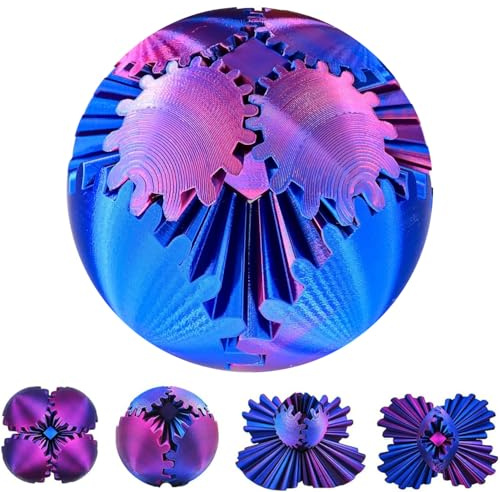 Gear Ball Impreso en 3D Gear Sphere, Cubo Fidget Toy, Cubo Steampunk Spin Ball, para Aliviar el Estrés y la Ansiedad (Azul-Rojo)