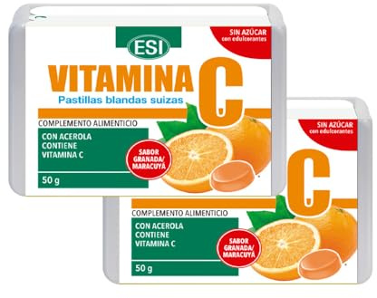 Vitamina C Natural con Acerola – 80mg por Dosis – Pastillas Blandas Sin Azúcar con Stevia – Sabor Granada y Maracuyá – Vegano, Sin Gelatina – 50g – MULTICOMPLEX (2, 50)