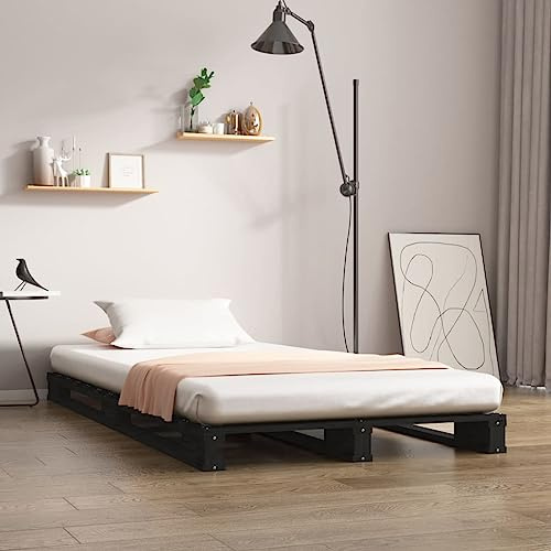 Generico Letto a Pallet Nero 75x190 cm Small Single Legno di Pino,Nero,14.18kg,821421