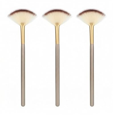 Set di 3 pennelli a ventaglio per cosmetici, pennello per evidenziatore, pennello per maschera, adatto per maschere facciali e cosmetici, manico in legno, pennello viso a ventaglio.
