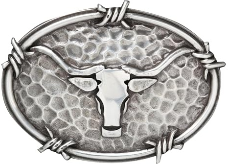 ARIAT Men's Western Buckle, Steer Head Motif, Antique Silver, 2-3/4 X 3-3/4