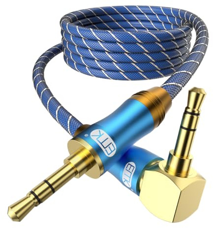 EMK 90 Degree Right Angle Aux Cable - [24K Gold-Plated,Sound Quality] Audio Stereo Male to Male Cable for Laptop, Tablets, MP3 Players,Car/Home Aux Stereo, Speaker or More(16.5FT/5M)