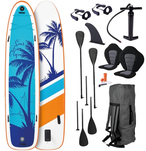 BRAST Paddle Gonflable Paddle Gonflable Adulte 200kg + Enfants Family Rigide 210kg 12'2'' 20psi Woven Drop Stitch kit Complet – Planche Gonflable Sup 370x76x15cm