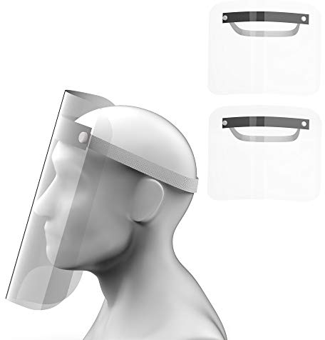 Urhome 3 x Halterungen und 3 Schutzfolien aus Kunststoff in Schwarz - Gesichtsvisier mit Gummiband - Schutzschild Spuckschutz für Gesicht Folie Visier Transparent