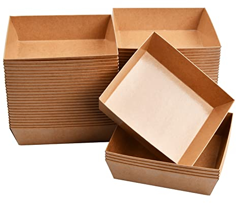 50 Pezzi Vassoi in Cartone Kraft, Ciotole Usa e Getta per Feste, Impermeabile Contenitori per Alimenti, Piatti da Merenda per Patatine Insalate Sandwich (12,5 x 11 x 3,5 cm)