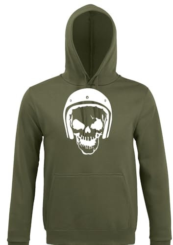 shirt84 Totenschädel mit Rollerhelm Männer Kapuzen Hoodie Army XS
