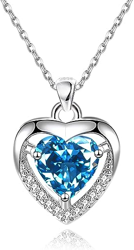 EXGOX Silber Kette Dame Silber Herz Halsketten 925 Sterling Silber Kristall Herz Anhänger Halskette Liebe Einstellbare Silber Halskette Frauen Geburtstag Weihnachten