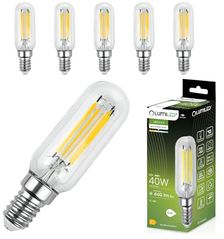 Lumiled LED Lampen E14 T25 6er Set Dunstabzugshaube Leuchtmittel 4W (ersetzt 40W Glühlampe) Filament Edison 4000K Neutralweiß 440lm 360° Lichtwinkel 230V Kühlschranklampe Glühbirne Kühlschrank